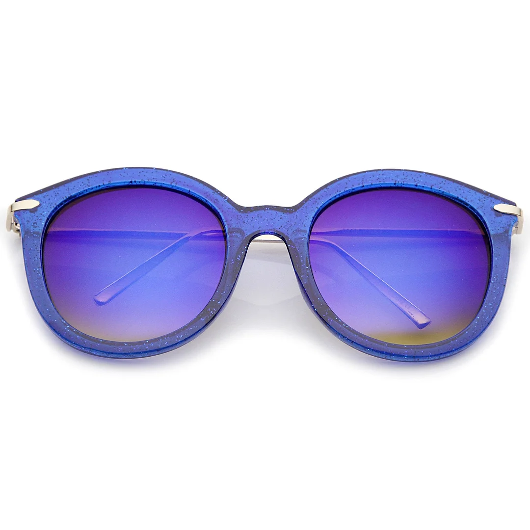 Women's Transparent Glitter Frame Ultra Slim Metal Temple Round glasses 56mm