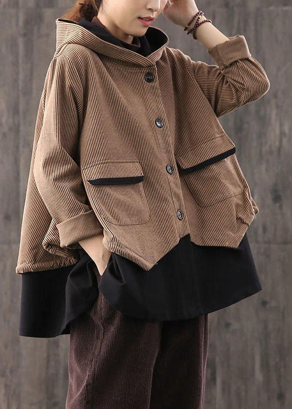 Simple Coffee retro Loose Button Fall Coat