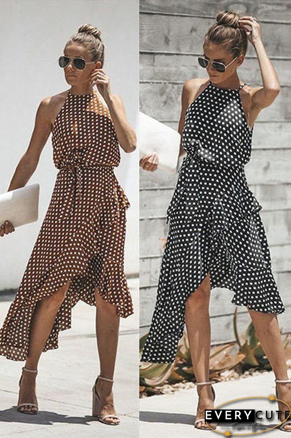 Summer Women's Polka Dot Asymmetrical Dress