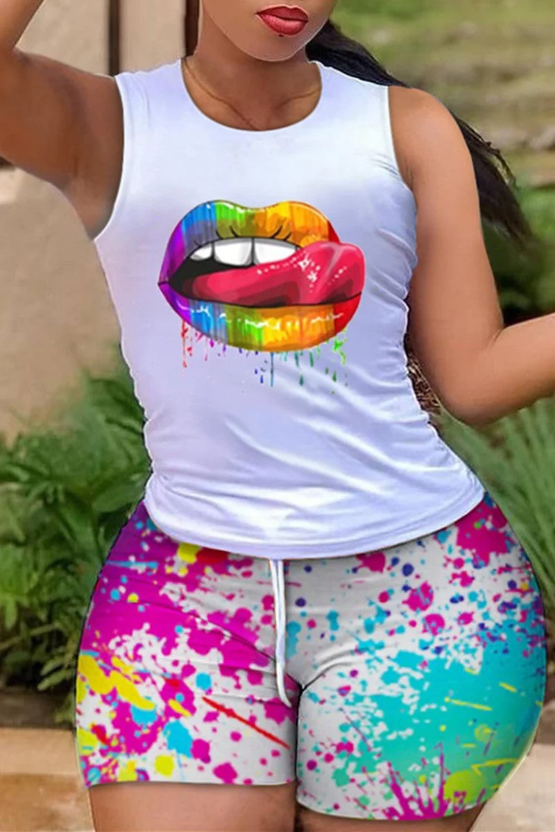 Fashion Casual Print Basic O Neck Sleeveless Two Pieces