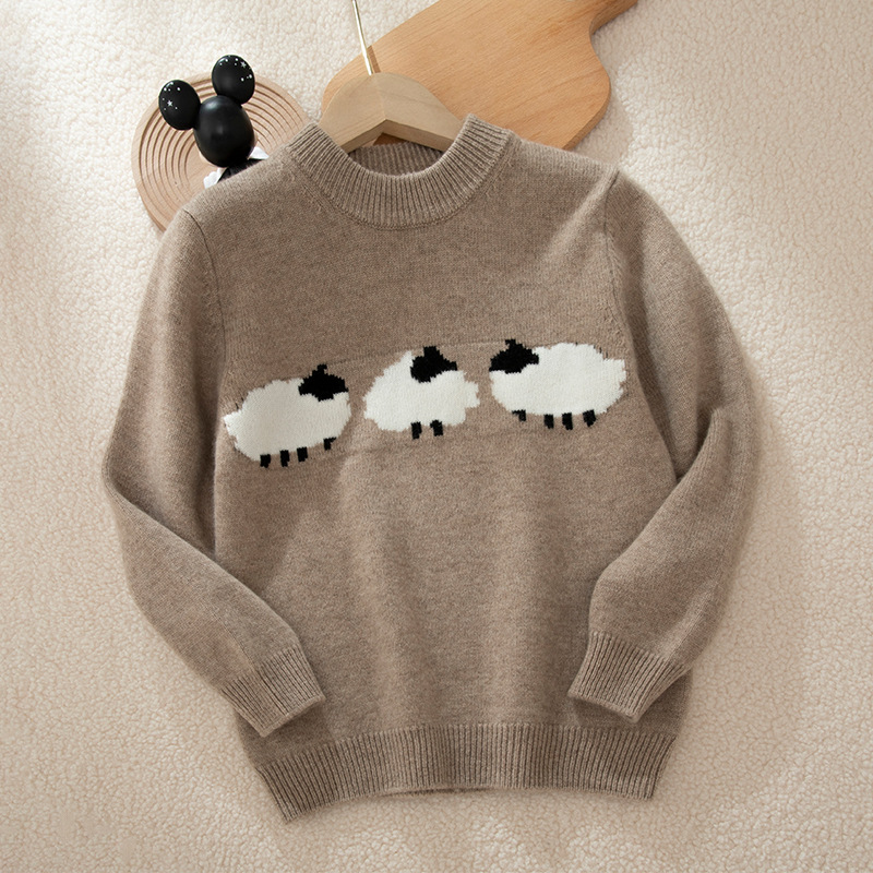 Kids Cashmere Sweater with Cute Cartoon Sheep REAL SILK LIFE