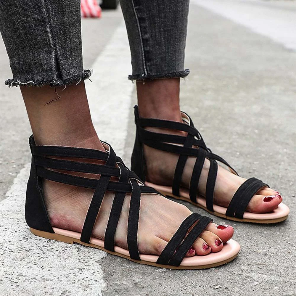 Smiledeer Summer new women's Roman style flat heel flat Roman sandals