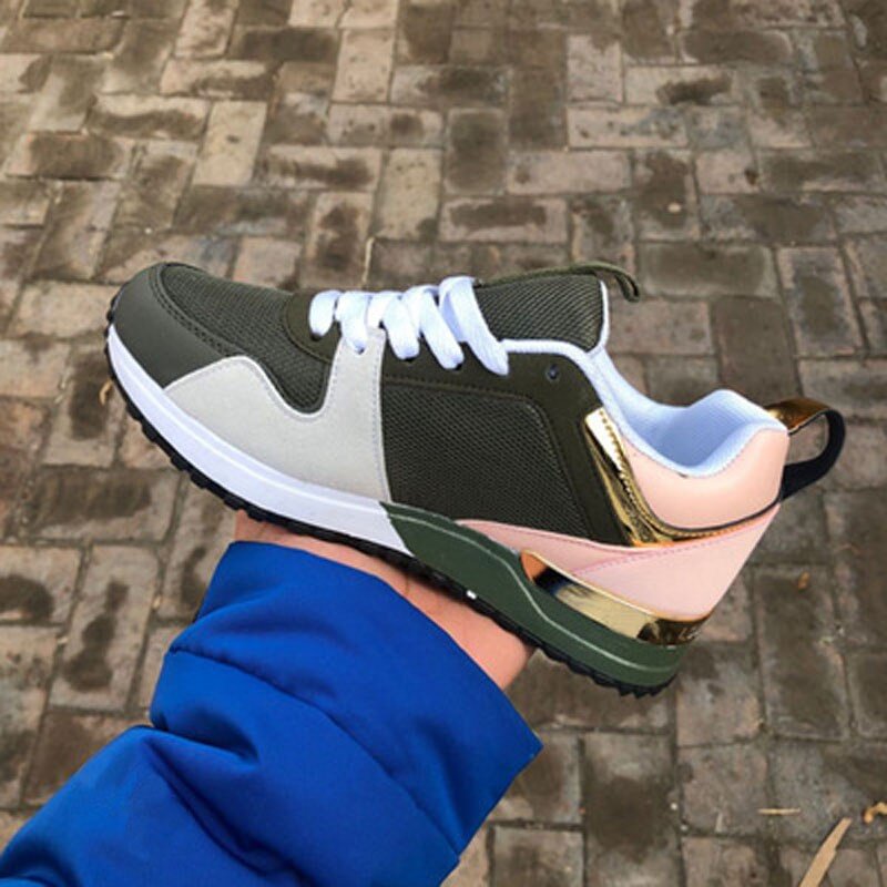 Women Sneaker Casual Breathable Platform Sport Shoes Fashion Mixed Color Suede Leather Running Walking Lace Up Ladies Sneakers