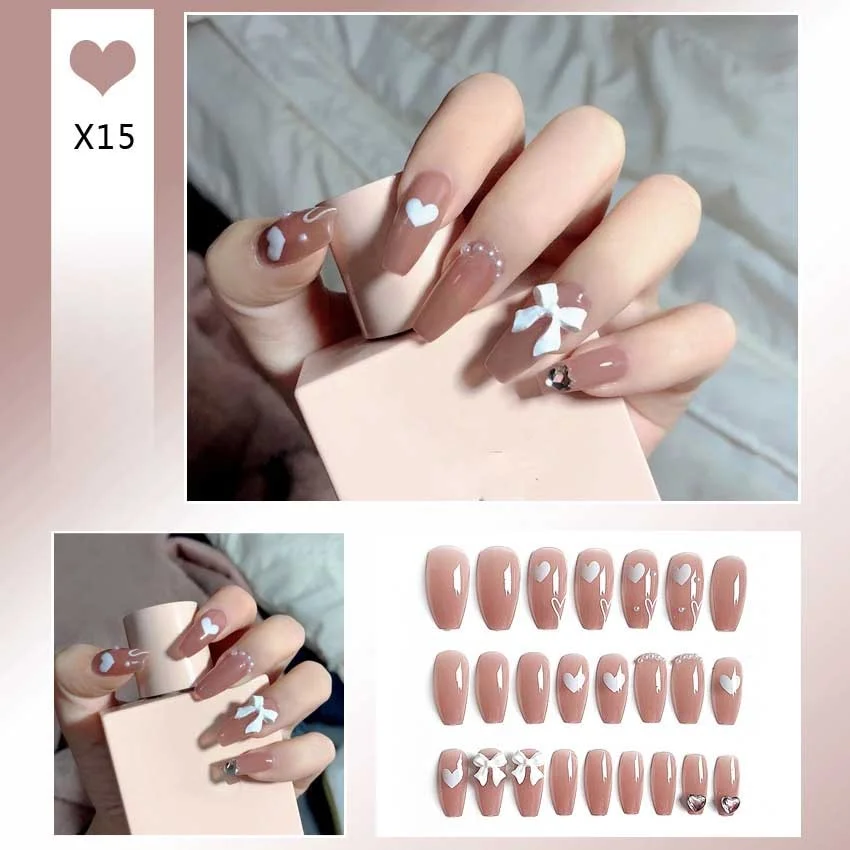 Aurora Transparent Fake Nails Tips for Finger Wear Crystal Ice Clear Butterfly Press on Nails Long Bow Ballet Diamond False Nail-Nail Inspo