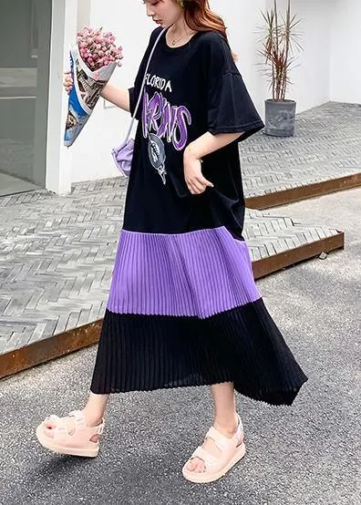 DIY o neck Cinched quilting clothes black Letter Dress