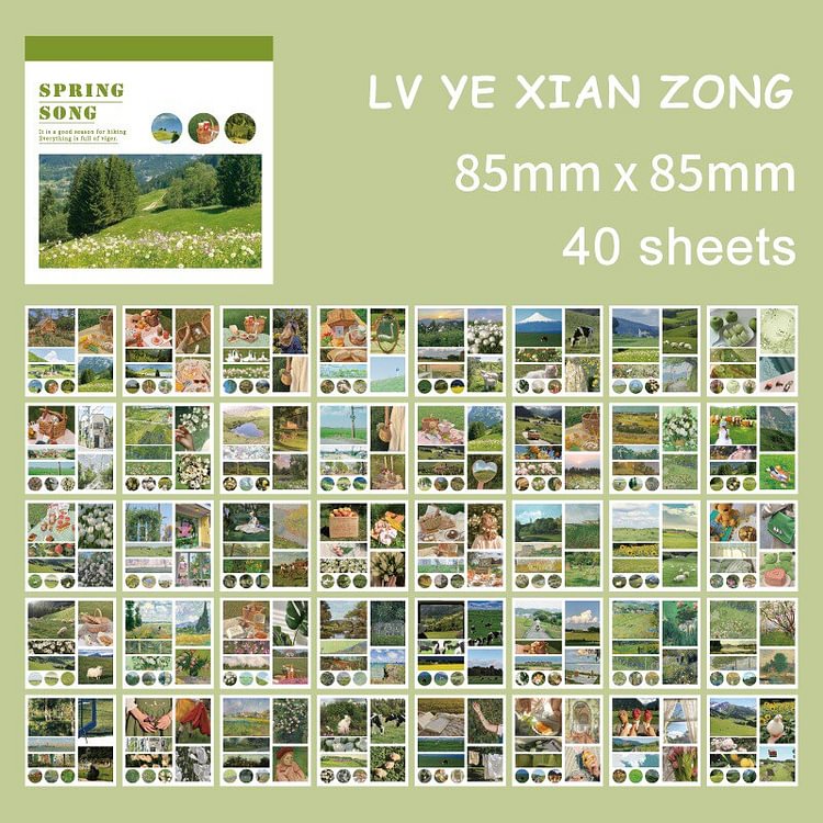 JOURNALSAY 40Sheets INS Retro Art Sticker Book Aesthetic Landscape DIY Journal