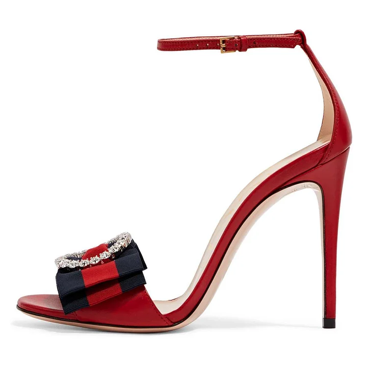 Red Buckle Ankle Strap Stiletto Heel Sandals Vdcoo