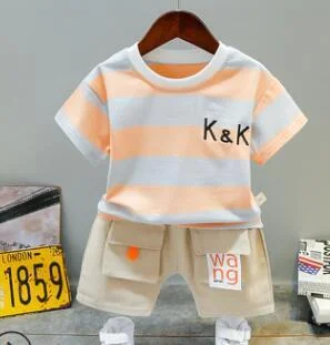 Striped Baby Boys Clothes 1 2 3 4 5 Years Fashion Kids Cotton T-Shirt with Khaki Shorts Children Costume Toddler Outfit Letter