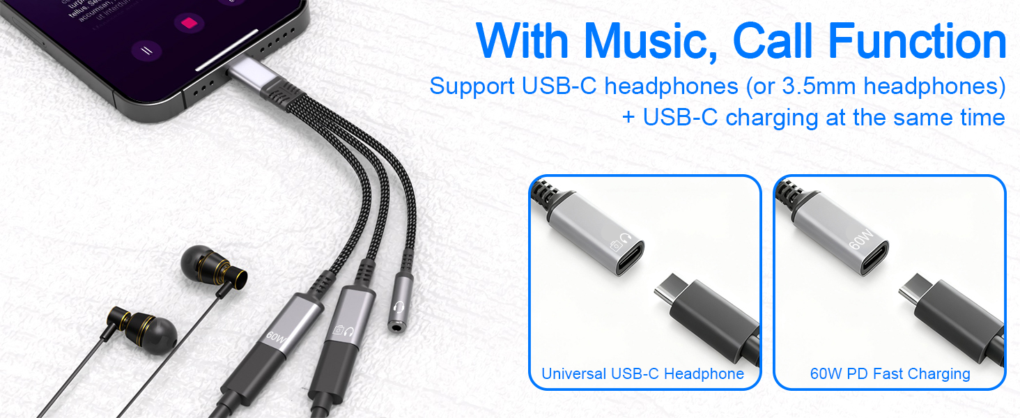usb c to dual usb c headphone and charger adapter