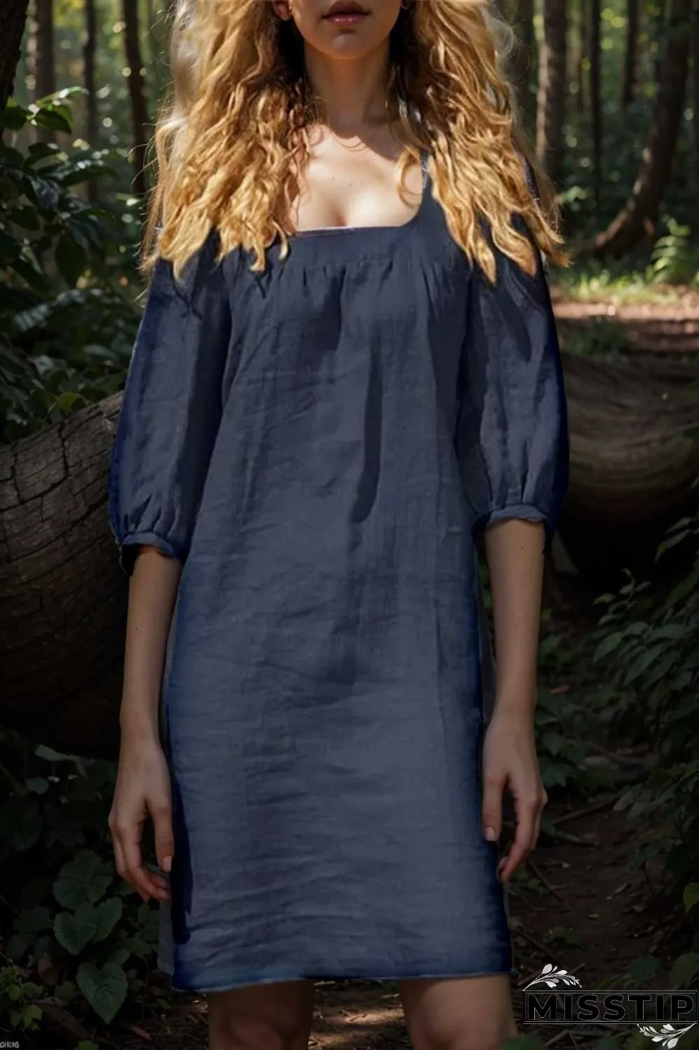 cotton linen loose casual half sleeve mini dress