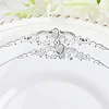 10 Pack | 10" Round Plastic Dinner Plates in Vintage White, Silver Leaf Embossed Baroque Disposable Plates