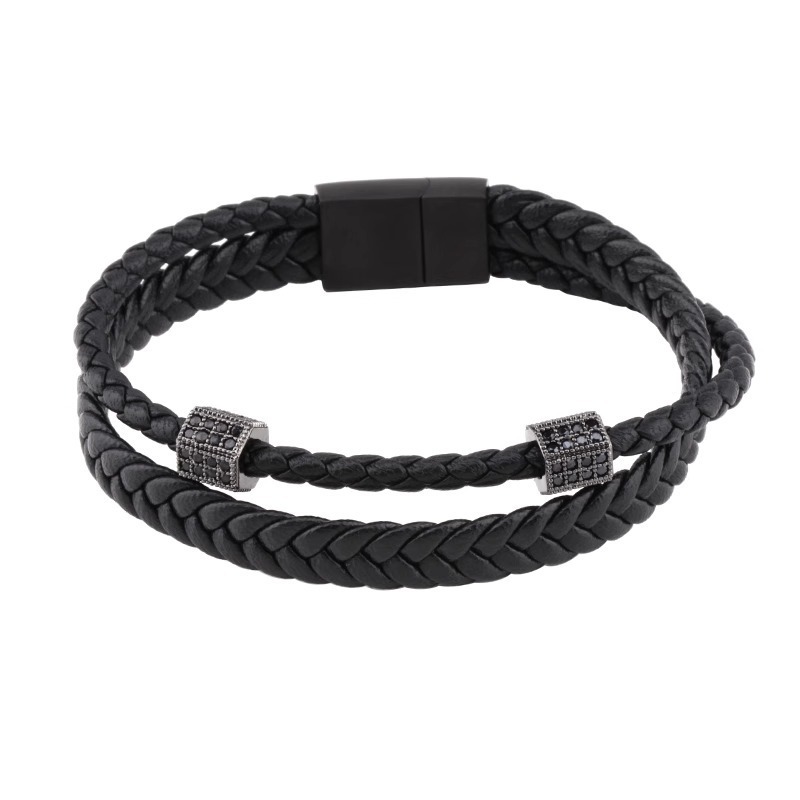   Men's Magnet Clasp Simple Titanium Steel Braided Leather Bracelet
