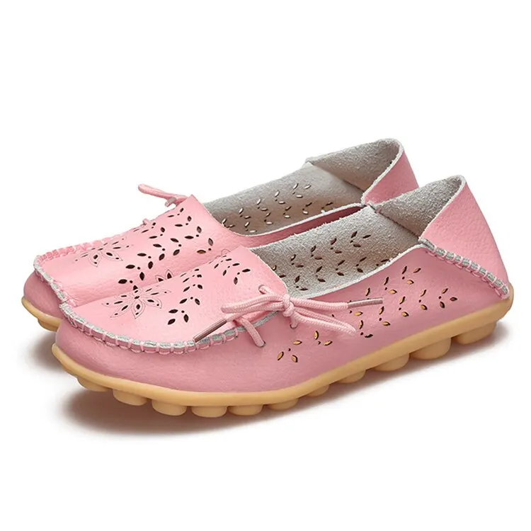 Female Ballet Flats Shoes Women Cut Out GenuineLeather Breathbale Moccains Women Shallow Shoes Solid Ballerina Ladies Shoes