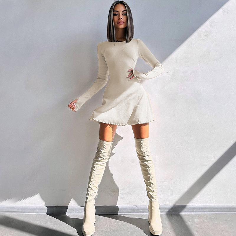 Ootddress Bandage Ruffled High Waist Mini Dress For Women Long Sleeve Fashion Lace-Up Solid Patchwork Autumn 2025 Bodycon Dress New
