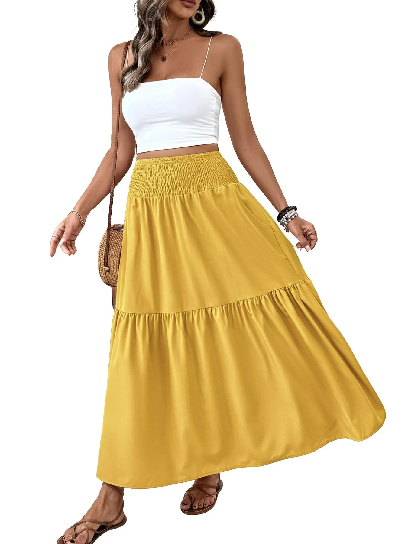 Women's Ditsy Floral Vintage Casual Vacation Layered A-Line Skirt, Elegant Long Skirt for Spring & Fall, All over Print Fitted Style