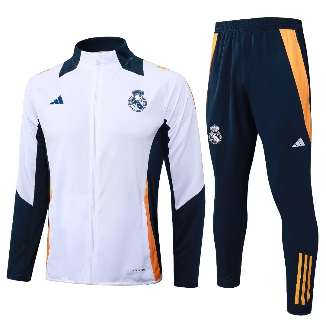 2024/2025 Real Madrid Long Zipped Jacket White Soccer Jersey 1:1 Thai Quality Set