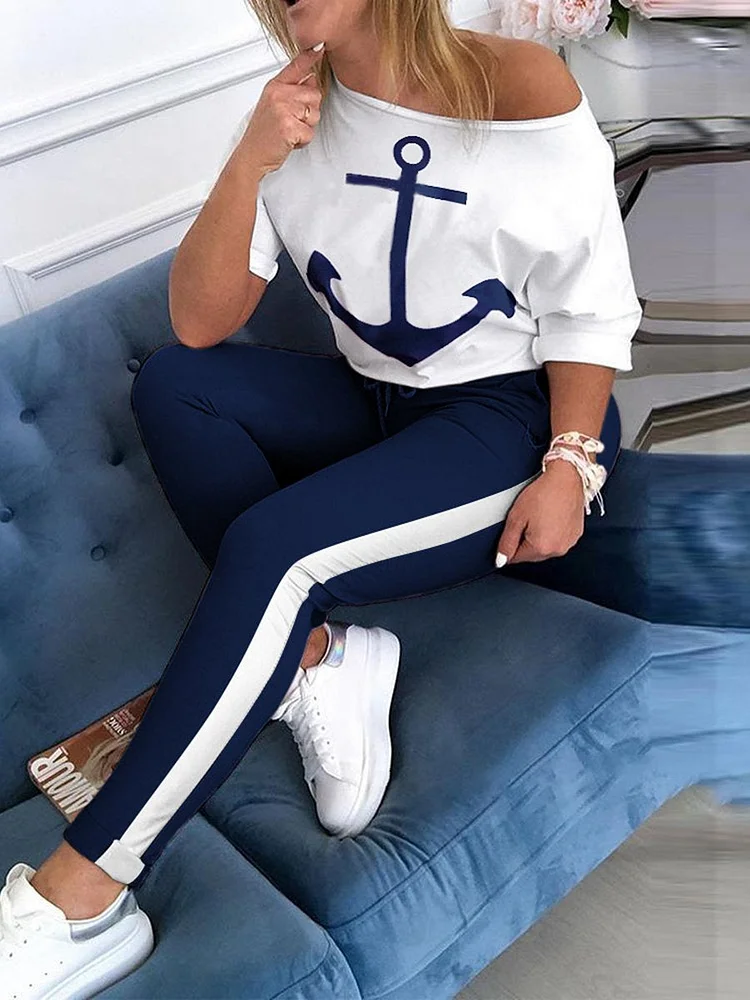 Fashion Printed Anchor Leisure Sports Suit