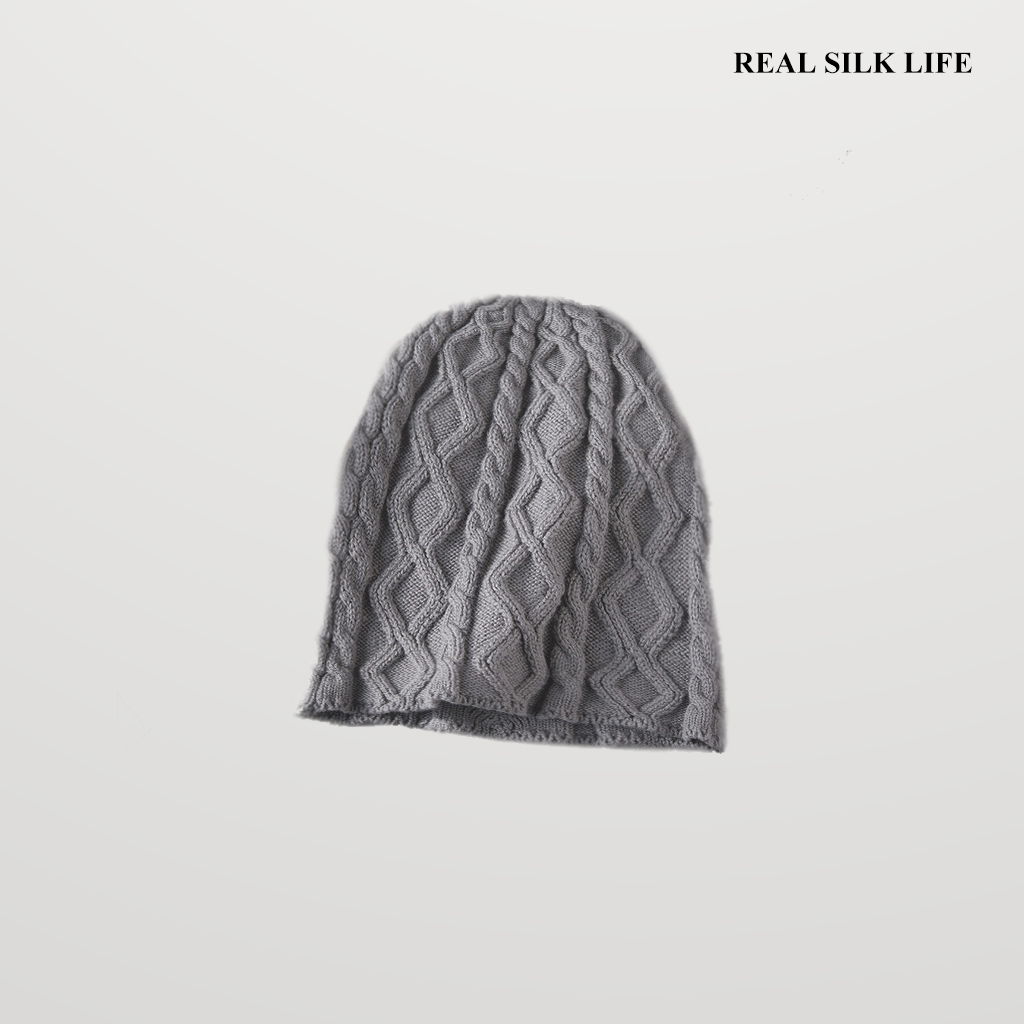 Cashmere Cable Knit Beanie-Soft & Warm REAL SILK LIFE