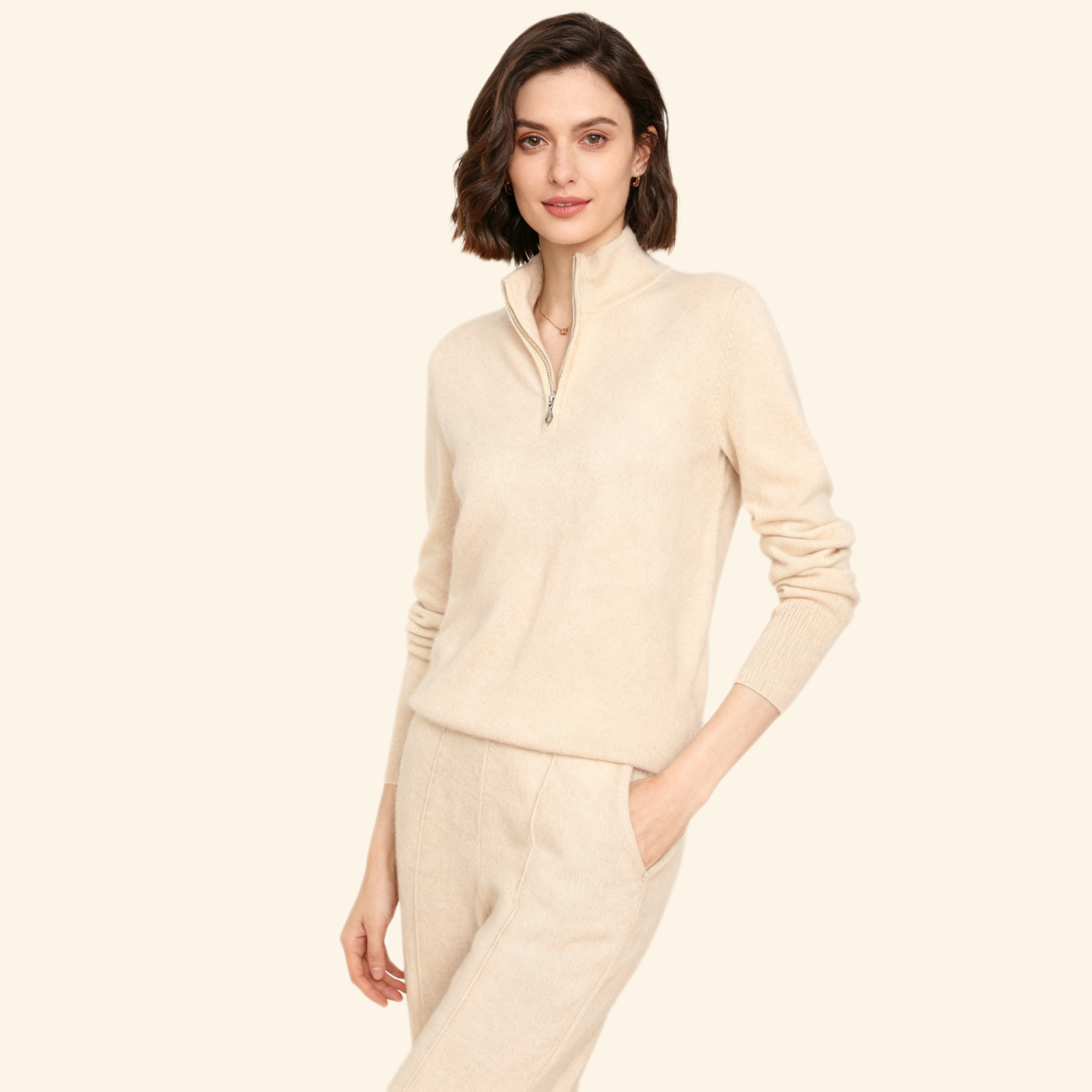 Women's Half-Zip Cashmere Sweater REAL SILK LIFE