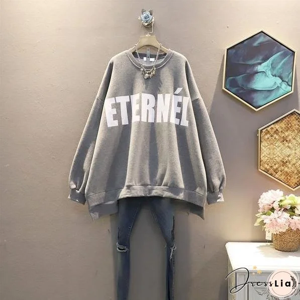 Patchwork Letter Print Pattern Sweatshirt Temperament All Match Sweatshirt
