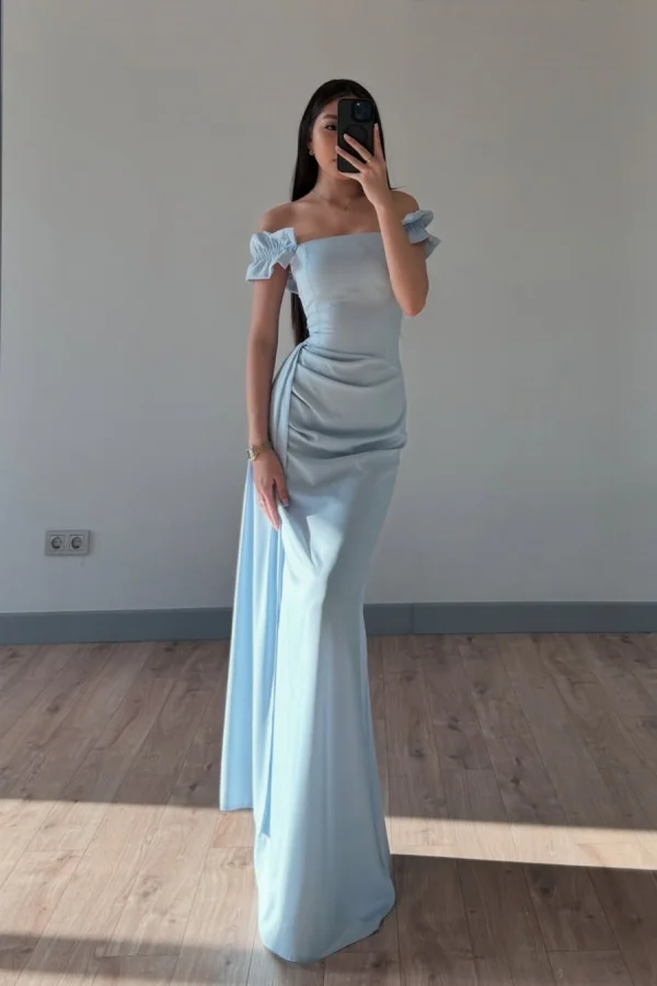 Sky Blue Off-The-Shoulder Sheath Prom Dress ZT0711