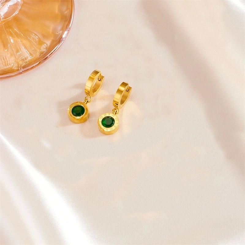 Elegant Classic Style Roman Numeral Titanium Steel Rhinestones 18K Gold Plated Inlay Jewelry Set