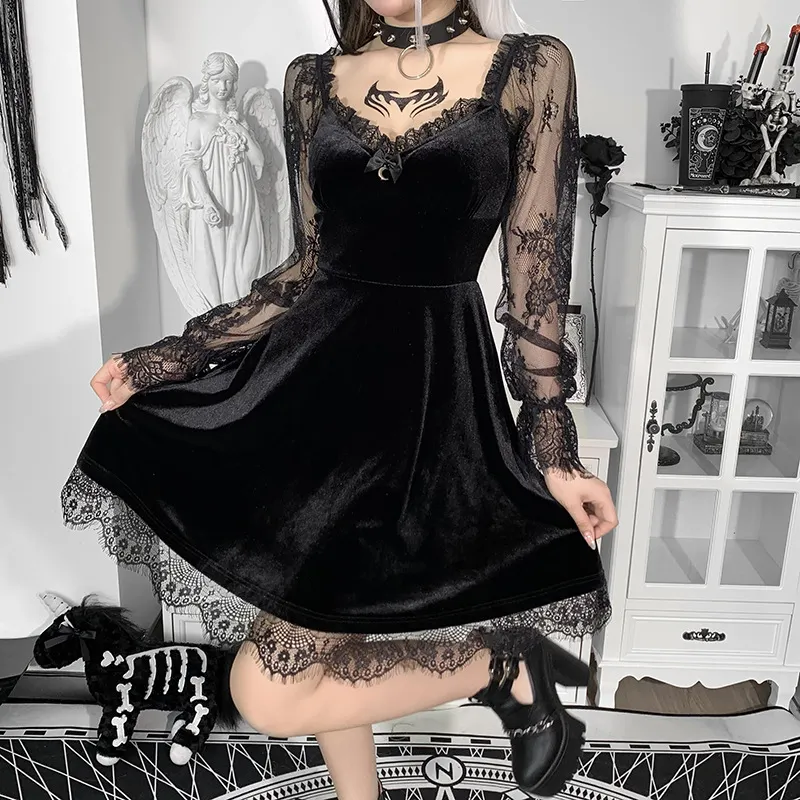 Stitches Velvet Dress