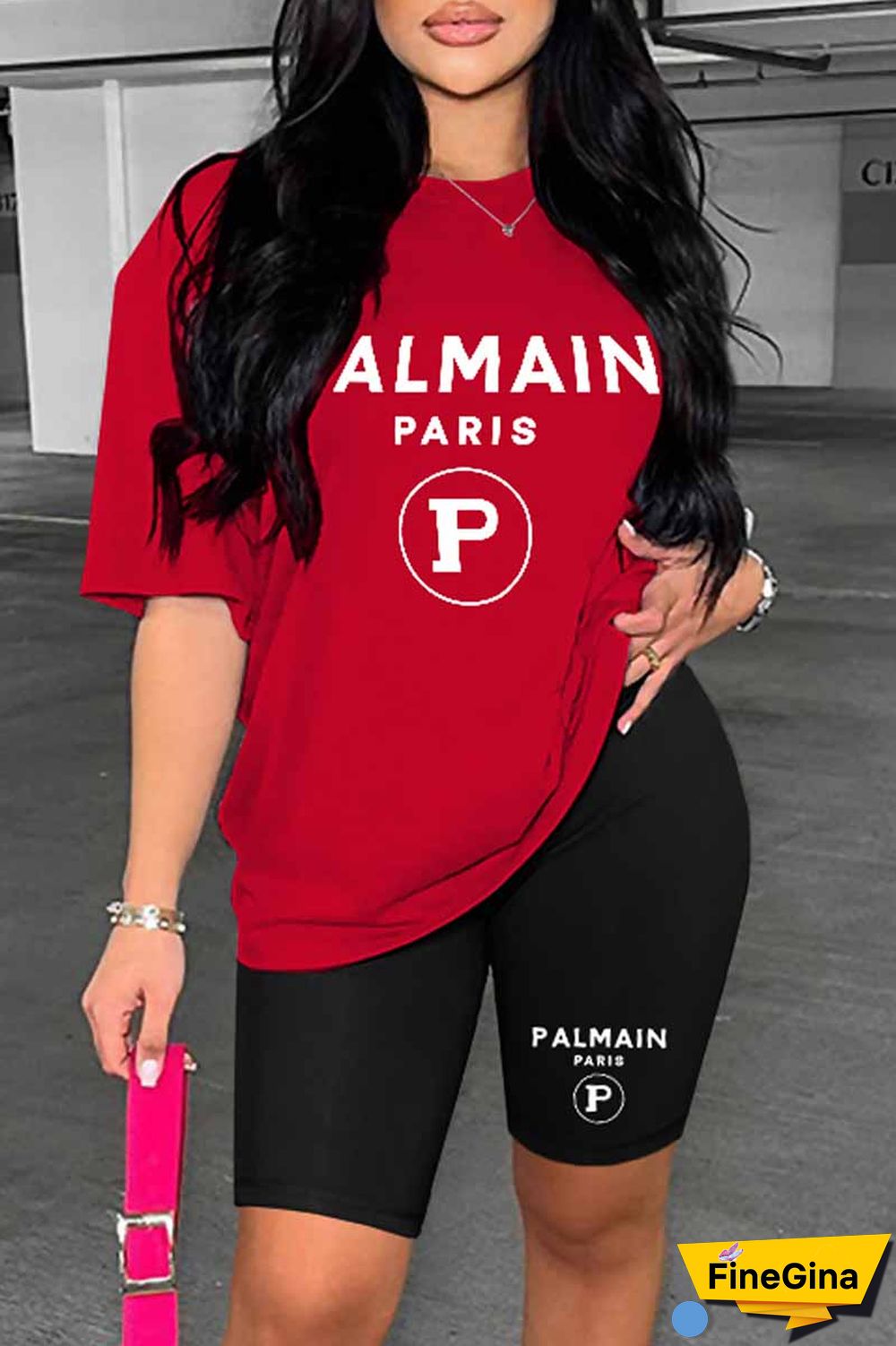 Blue Casual Print Letter O Neck Short Sleeve Two Pieces