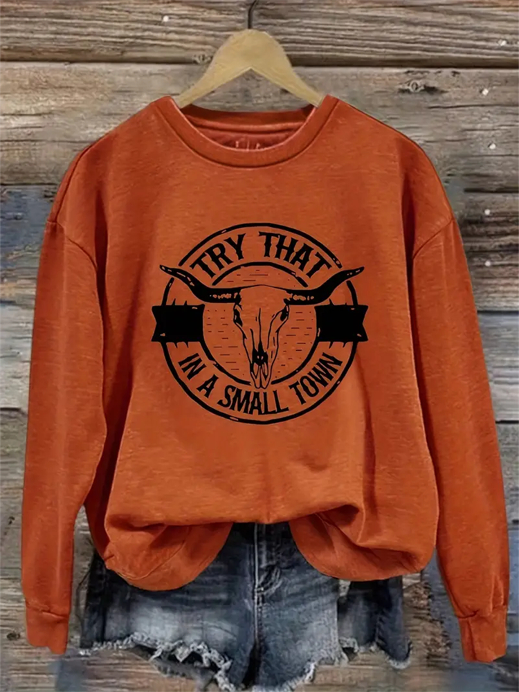 Cow Skull & Letter Print Pullover Sweatshirt wearshes