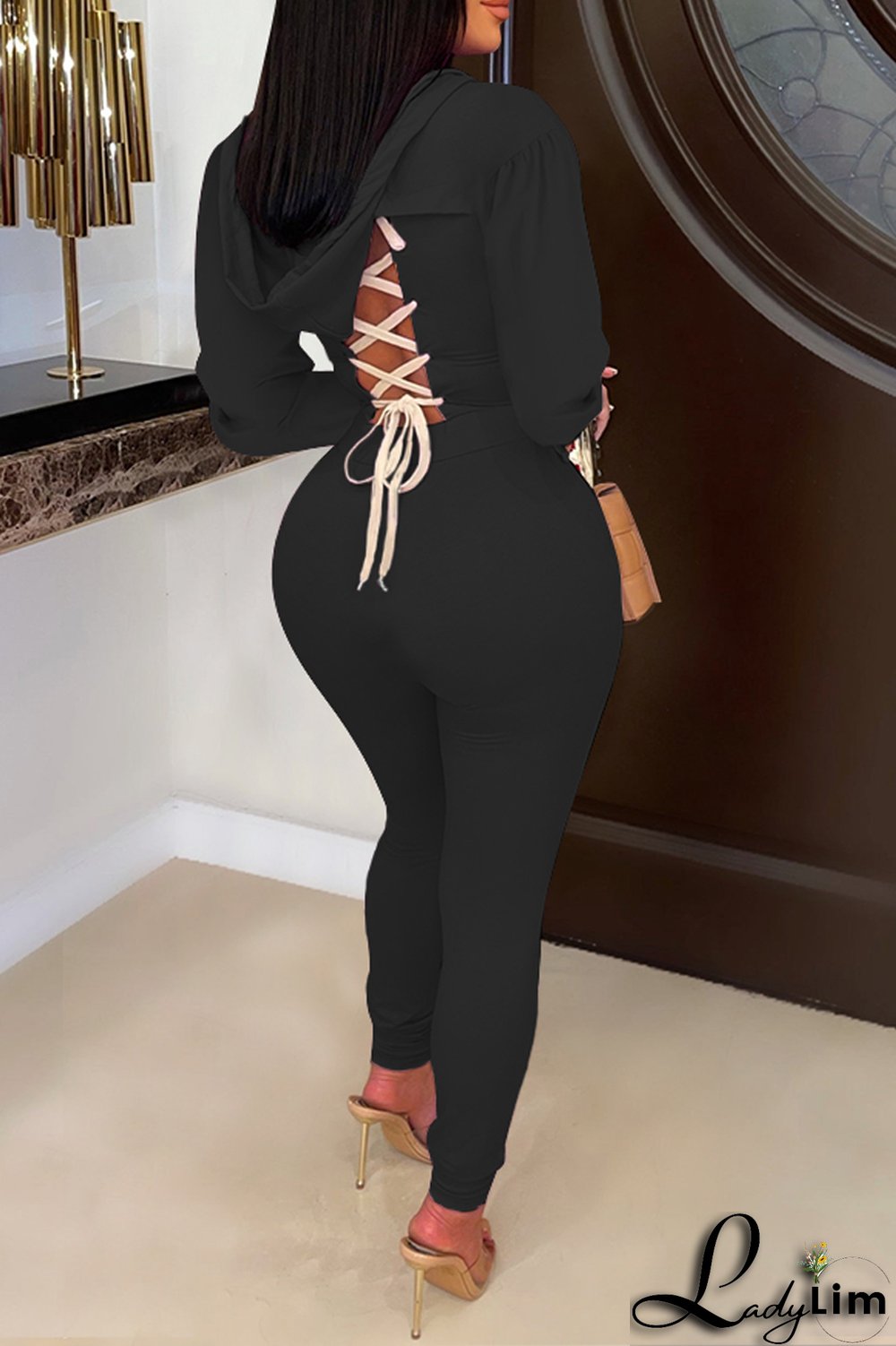 Blue Fashion Solid Patchwork V Neck Long Sleeve Two Pieces