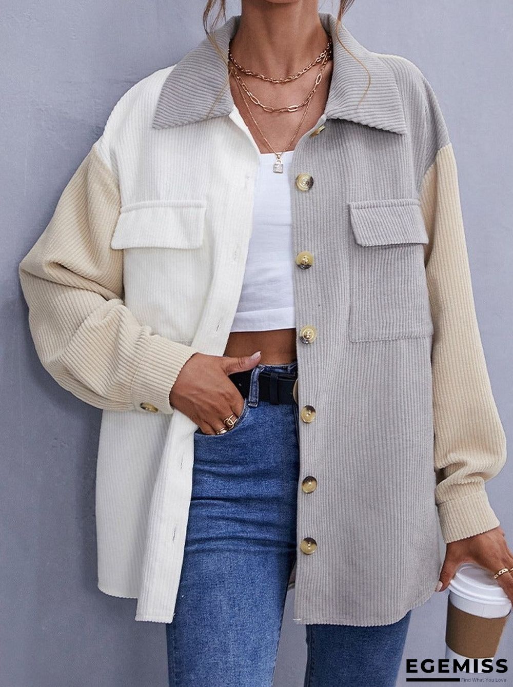 Fall/winter Corduroy Color Matching Single-breasted Jacket | EGEMISS