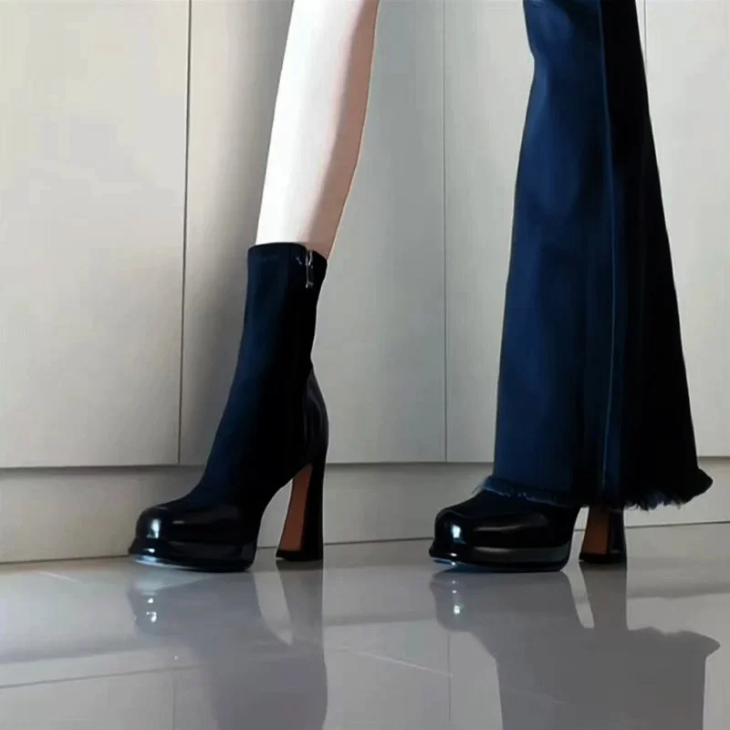 Breakj Breakj Short-Skin Women Splicing 2025 Autumn And Winter Retro Martin Boots Coarse And Waterproof Table Not Tired Of Elastic Thin Boots