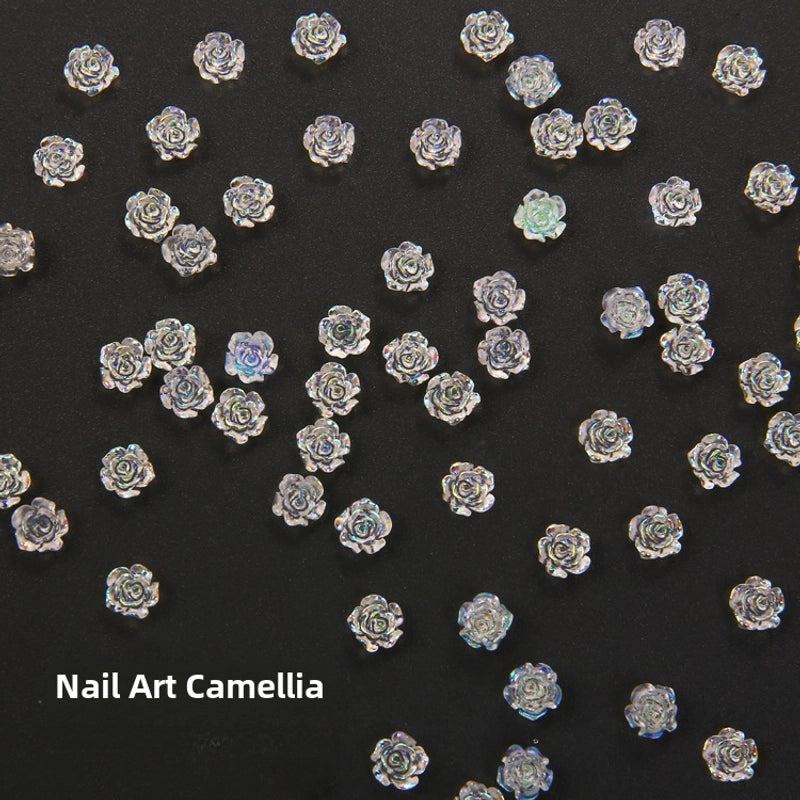 New Manicure Camellia Pearl Paint White Aurora Petal Size Rose Resin Flower Nail Decoration
