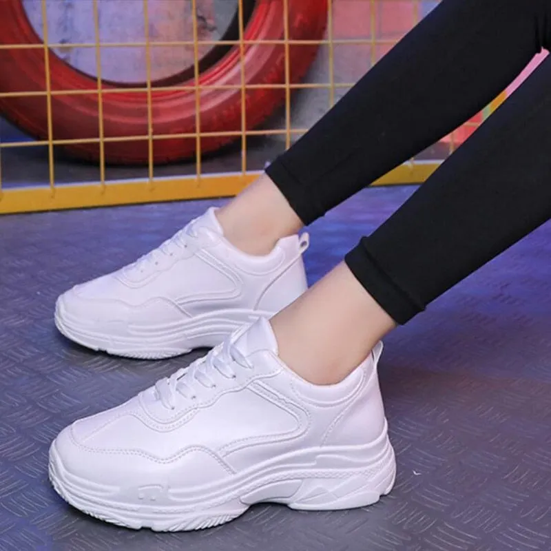 2022 Spring Fashion Women Casual Shoes Leather Platform Sport Shoes Woman Sneakers Ladies White Trainers Chaussure Femme Sneaker