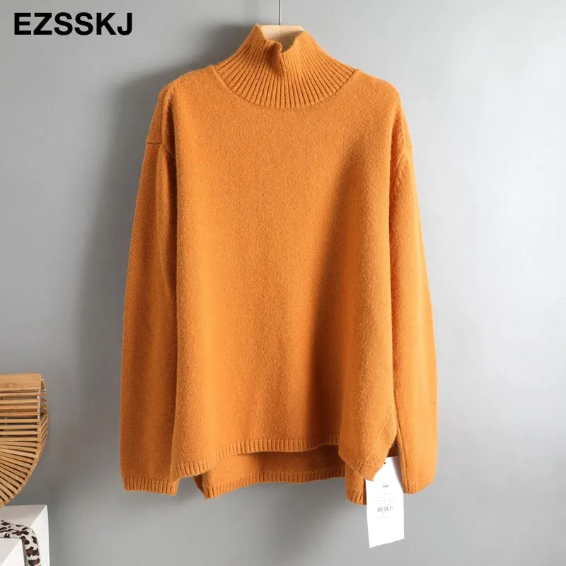 Autumn Winter basic oversize thick Sweater pullovers Women 2021 loose cashmere  turtleneck Sweater Pullover female Long Sleeve