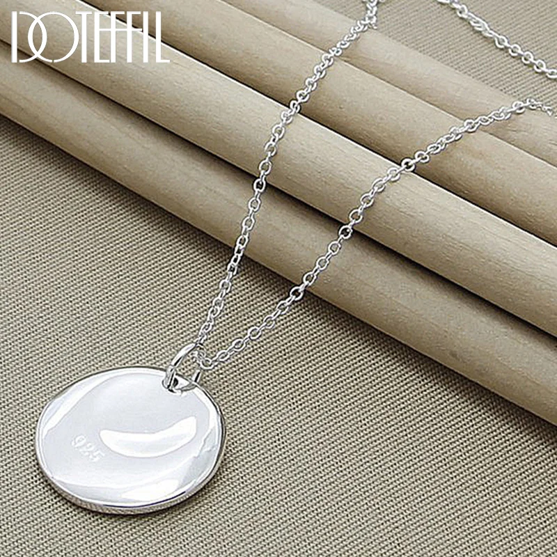 DOTEFFIL 925 Sterling Silver Bump Round Pendant Necklace 18 Inch Chain For Women Jewelry