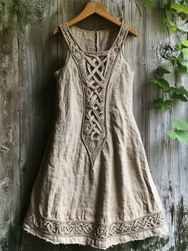 Medieval Viking Celtic Knot Patchwork Linen Tank Dress