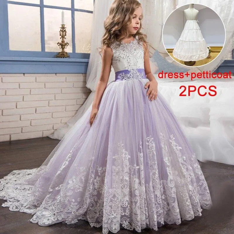 2021 Summer Send Lining Bridesmaid Dress For Elegant Kids Dresses For Girls Children Wedding Formal Girl Party Princess Dress