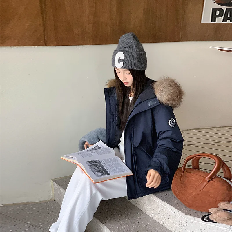 Toloer Parker Down Cotton Jacket Female 2024 Winter New Thickened Senior Couples Big Wool Collar Padded Coat-Outfit Ideas