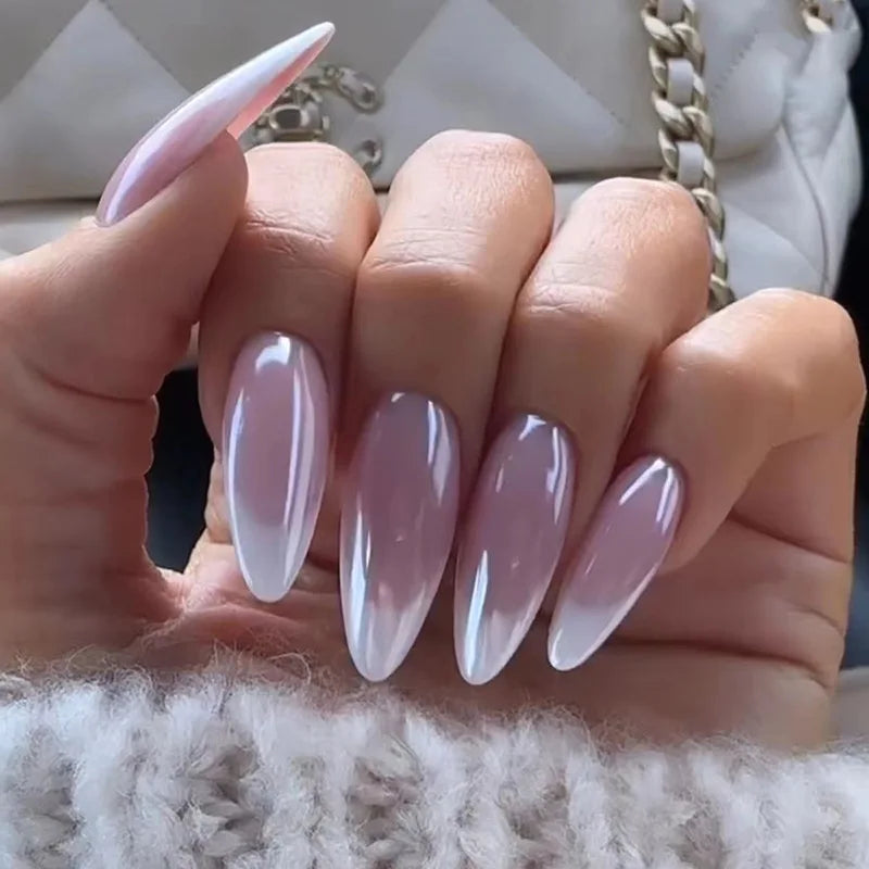 Aiertu Medium-length Acrylic Almond Fake Nails Art Cool Hottie Girl Wear False Nails Europe and USA Press on Nail Removable French Nail Aiertu