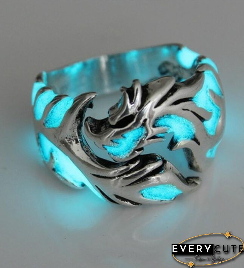 Vintage Unisex Luminous Dragon Finger Rings for Men Women Fashional Rings Glow In The Dark Ring Jewelry Accessories UNX