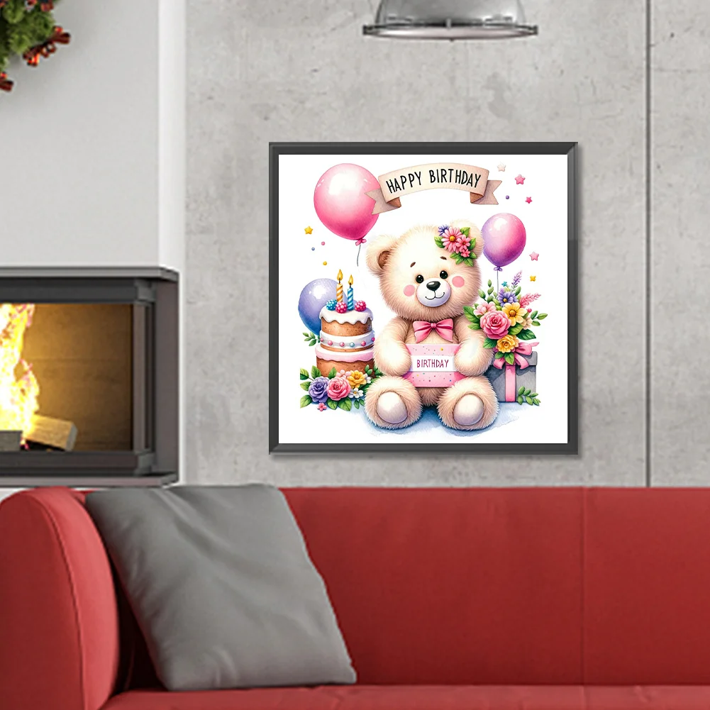 Diamond Painting - Full Round Drill - Birthday Bear(Canvas|30*30cm)