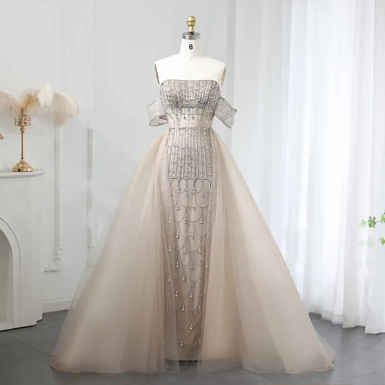 Luxury Champagne Mermaid Arabic Evening Dress for Wedding party