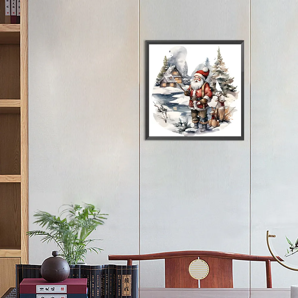 Diamond Painting - Full Round Drill - Santa in The Snow(Canvas|30*30cm)