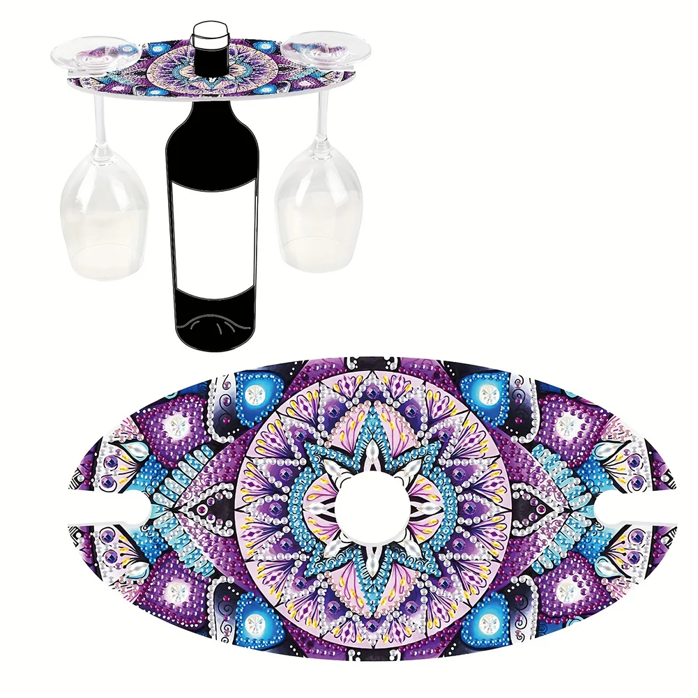 DIY Mandala Art Special Shape Acrylic Diamond Art Wine Glass Organizer for Bar