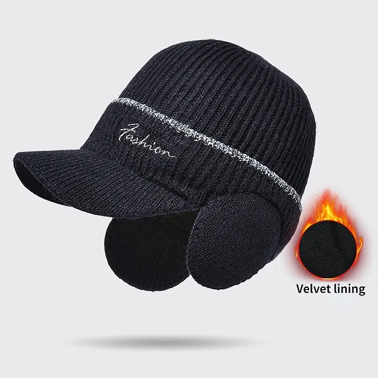 Mens Winter Baseball Cap Wool Hat Plus Velvet Warm Knitted Wool Hat Mens Head Hat Ear Protection Against Cold and Warm Hat