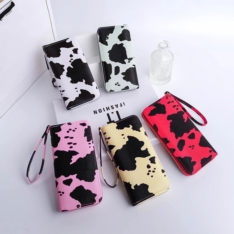3 Pieces Women’s Cow Pattern Pu Leather Zipper Coin Purses Long Wallet
