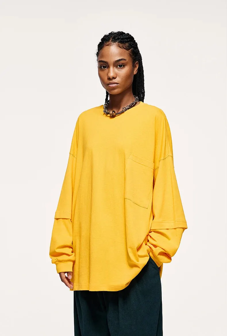 Brownm Layered Sleeve Basic Sweatshirt
