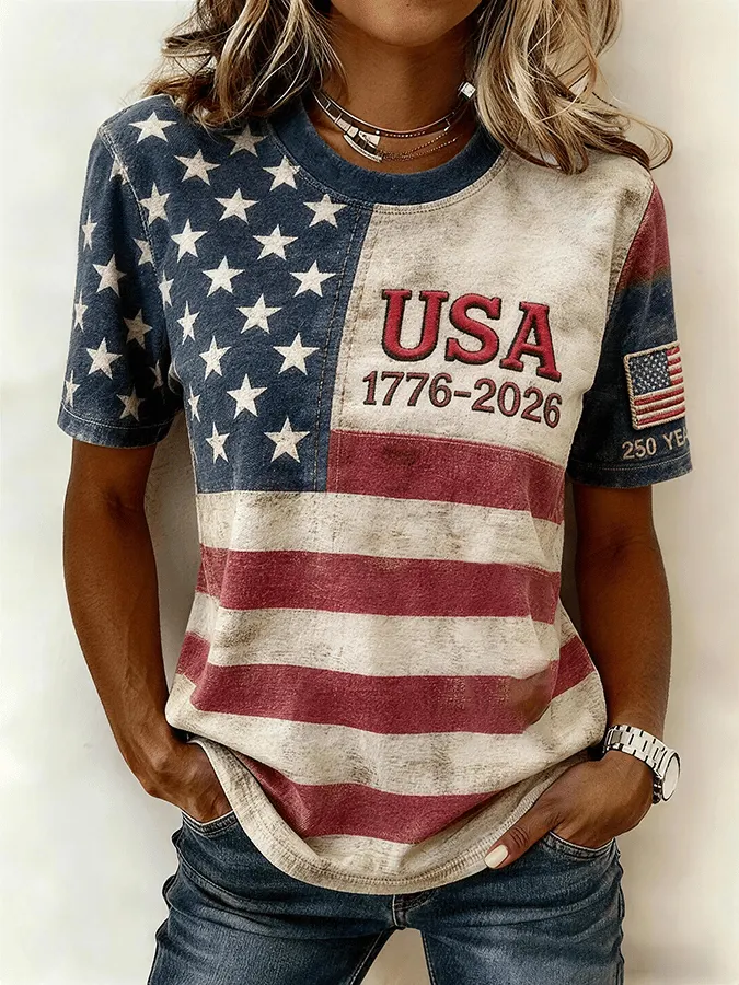 Women's 250th Anniversary Art Retro Short-Sleeve T-Shirt 
