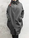 Fashion Solid Color Pocket Zipper Mid-Length Hoodie Jacket&Coat